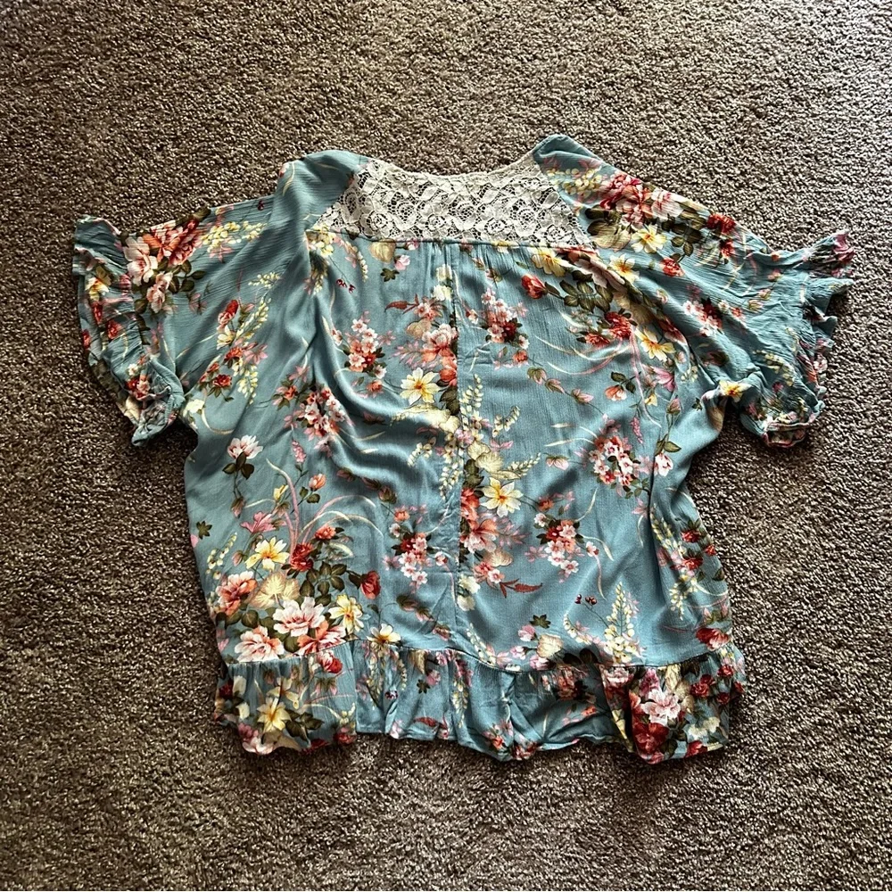 Umgee Ruffled Relaxed Cardigan Blue L - Picture 4 of 5